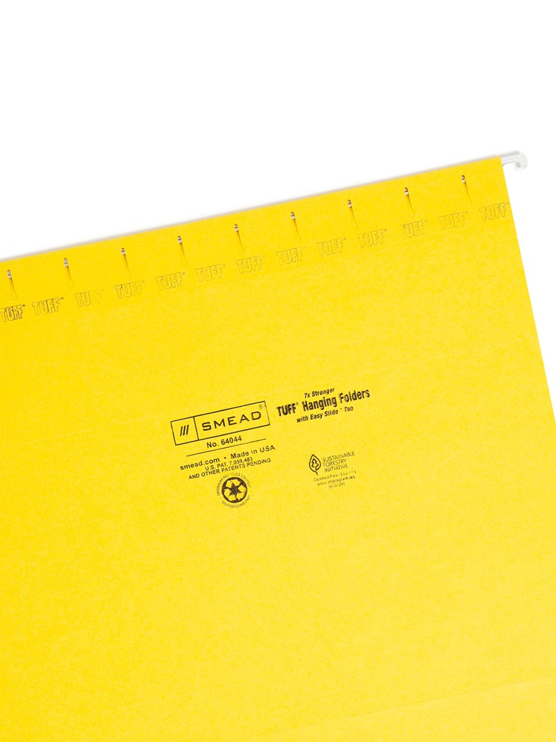 Smead TUFF Hanging File Folder with Easy Slide Tab, 1/3-Cut Sliding Tab, Letter Size, Yellow, 18 per Box (64044, Rod Color May Vary) - Image 3